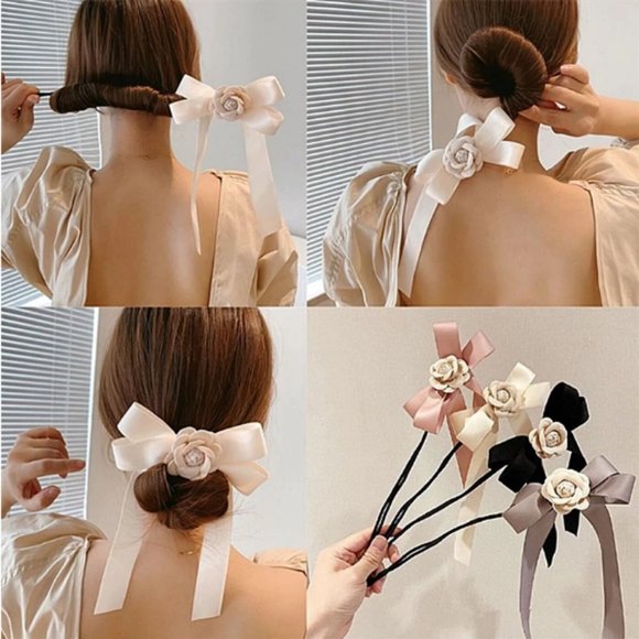 [NWOT] Elegant Bow and Flower Accent Hair Bun Maker Accessory - Picture 2 of 5